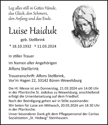 Traueranzeige von Luise Haiduk von Westfalen Blatt