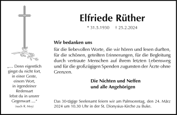 Traueranzeige von Elfriede Rüther von Westfalen Blatt