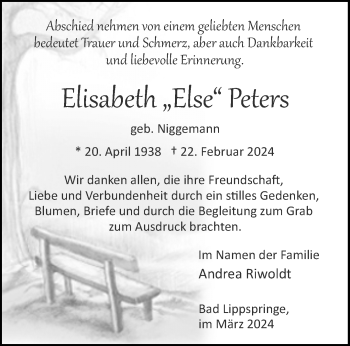 Traueranzeige von Elisabeth Peters von Westfalen Blatt