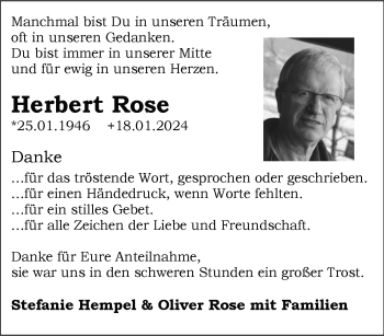 Traueranzeige von Herbert Rose von Westfalen Blatt