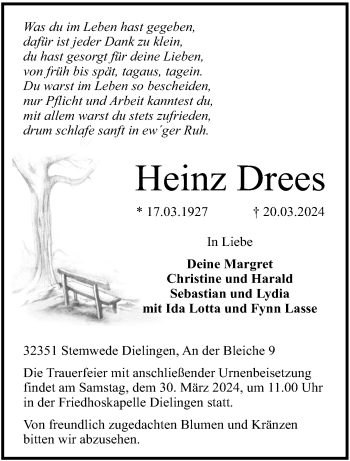 Traueranzeige von Heinz Drees von Westfalen Blatt