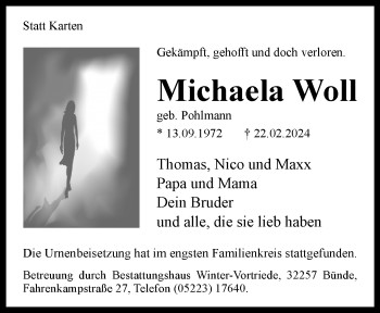 Traueranzeige von Michaela Woll von Westfalen Blatt