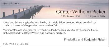 Traueranzeige von Günter Wilhelm Picker von Westfalen Blatt