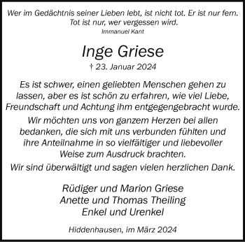 Traueranzeige von Inge Griese von Westfalen Blatt