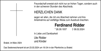 Traueranzeige von Ferdinand Ridder von Westfalen Blatt