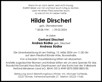 Traueranzeige von Hilde Dirscherl von Westfalen Blatt