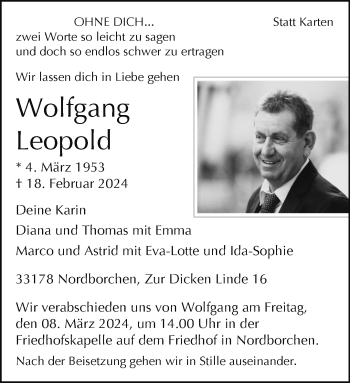 Traueranzeige von Wolfgang Leopold von Westfalen Blatt