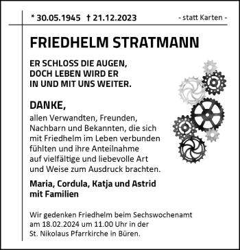 Traueranzeige von Friedhelm Stratmann von Westfalen Blatt