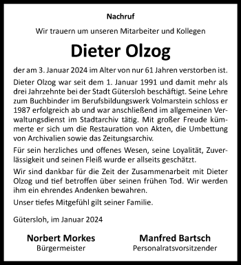 Traueranzeige von Dieter Olzog von Westfalen Blatt