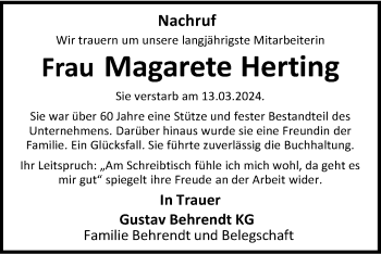 Traueranzeige von Margarete Herting von Westfalen Blatt