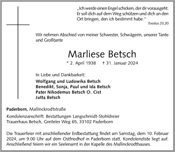 Traueranzeige von Marliese Betsch von Westfalen Blatt