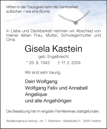 Traueranzeige von Gisela Kastein von Westfalen Blatt