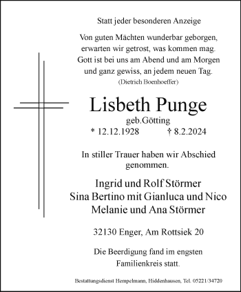 Traueranzeige von Lisbeth Punge von Westfalen Blatt