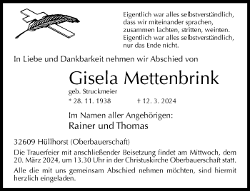 Traueranzeige von Gisela Mettenbrink von Westfalen Blatt