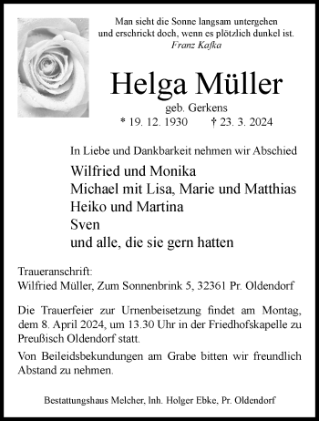 Traueranzeige von Helga Müller von Westfalen Blatt