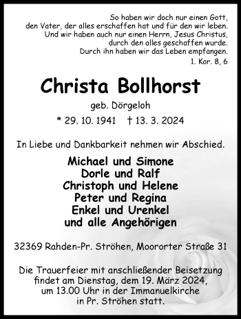 Traueranzeige von Christa Bollhorst von Westfalen Blatt