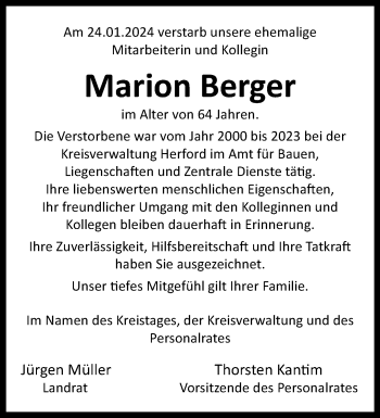 Traueranzeige von Marion Berger von Westfalen Blatt