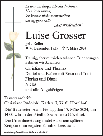 Traueranzeige von Luise Grosser von Westfalen Blatt