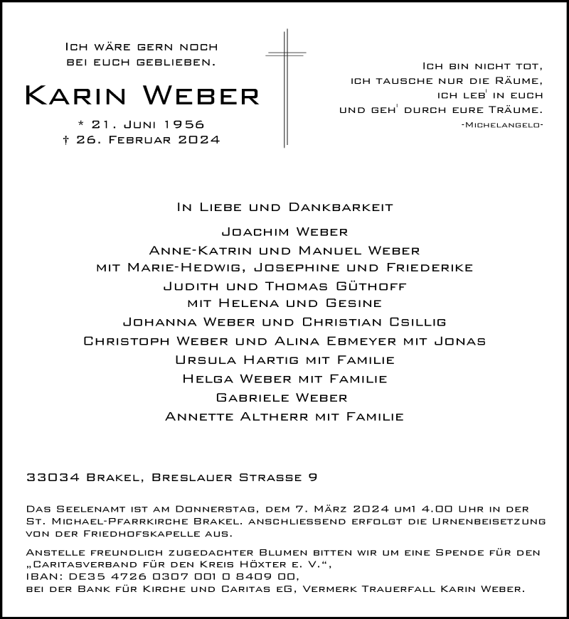  Traueranzeige für Karin Weber vom 02.03.2024 aus Westfalen Blatt