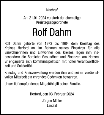 Traueranzeige von Rolf Dahm von Westfalen Blatt