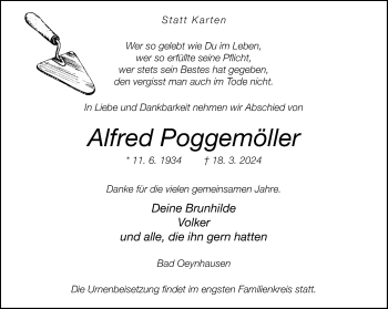 Traueranzeige von Alfred Poggemöller von Westfalen Blatt