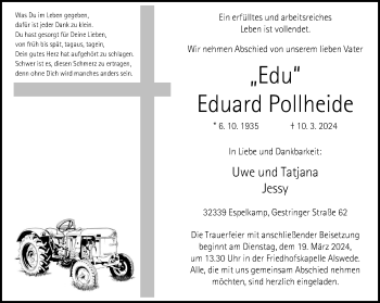 Traueranzeige von Eduard Pollheide von Westfalen Blatt