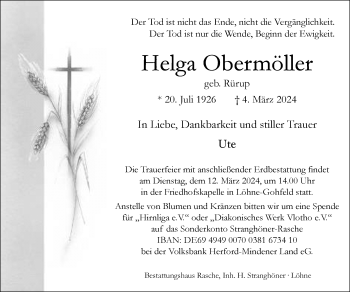 Traueranzeige von Helga Obermöller von Westfalen Blatt