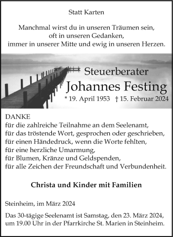 Traueranzeige von Johannes Festing von Westfalen Blatt