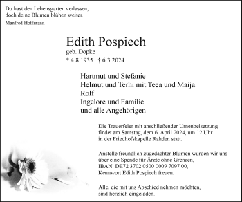 Traueranzeige von Edith Pospiech von Westfalen Blatt