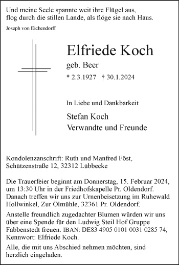 Traueranzeige von Elfriede Koch von Westfalen Blatt