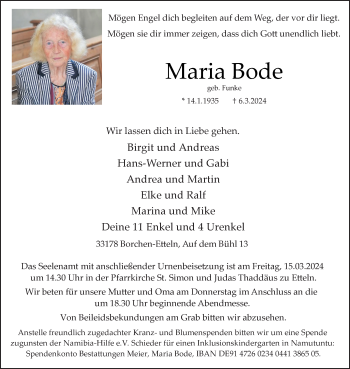 Traueranzeige von Maria Bode von Westfalen Blatt