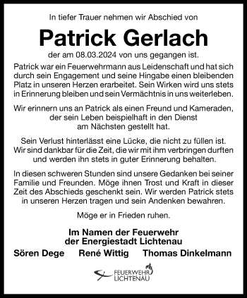 Traueranzeige von Patrick Gerlach von Westfalen Blatt