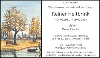 Traueranzeige von Reiner Heitbrink von Westfalen Blatt