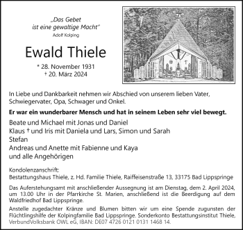 Traueranzeige von Ewald Thiele von Westfalen Blatt