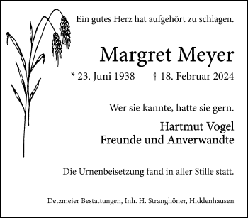 Traueranzeige von Margret Meyer von Westfalen Blatt