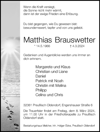 Traueranzeige von Matthias Brauswetter von Westfalen Blatt