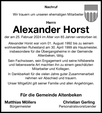 Traueranzeige von Alexander Horst von Westfalen Blatt