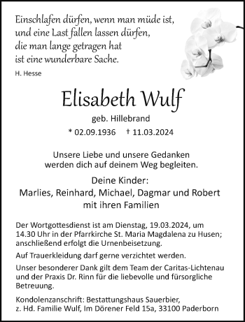 Traueranzeige von Elisabeth Wulf von Westfalen Blatt