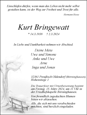 Traueranzeige von Kurt Bringewatt von Westfalen Blatt