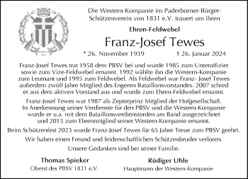 Traueranzeige von Franz-Josef Tewes von Westfalen Blatt