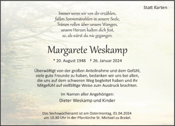 Traueranzeige von Margarete Weskamp von Westfalen Blatt