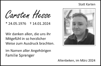 Traueranzeige von Carsten Hesse von Westfalen Blatt