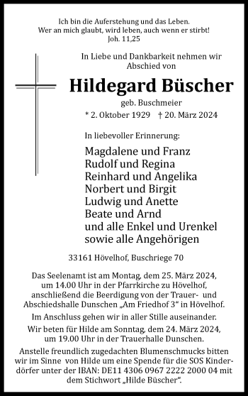 Traueranzeige von Hildegard Büscher von Westfalen Blatt