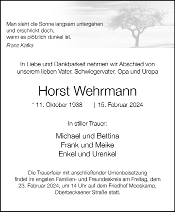 Traueranzeige von Horst Wehrmann von Westfalen Blatt