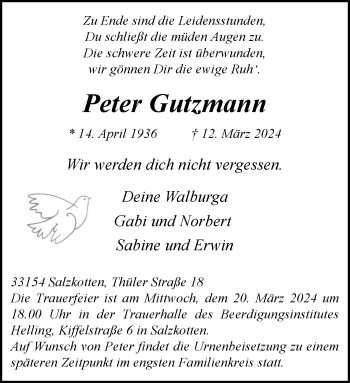 Traueranzeige von Peter Gutzmann von Westfalen Blatt