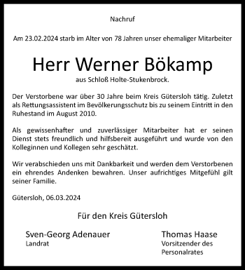 Traueranzeige von Werner Bökamp von Westfalen Blatt