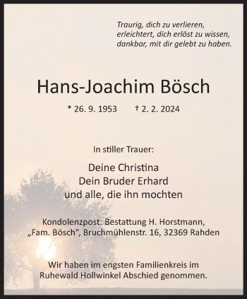 Traueranzeige von Hans-Joachim Bösch von Westfalen Blatt