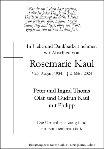 Traueranzeige von Rosemarie Kaul von Westfalen Blatt