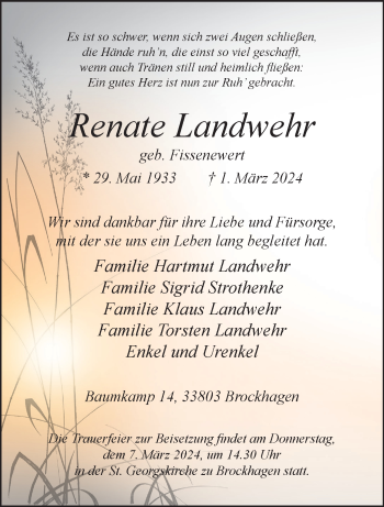 Traueranzeige von Renate Landwehr von Westfalen Blatt