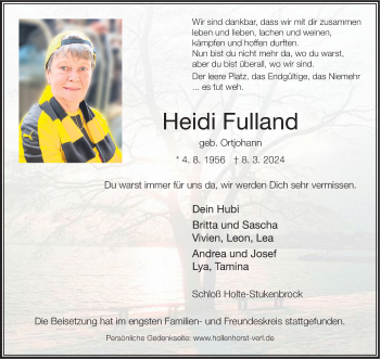 Traueranzeige von Heidi Fulland von Westfalen Blatt